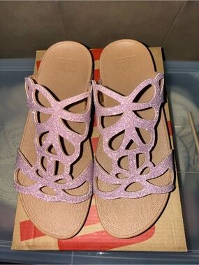 FitFlop Bumble Slide Sandal Pink Glitter Women's